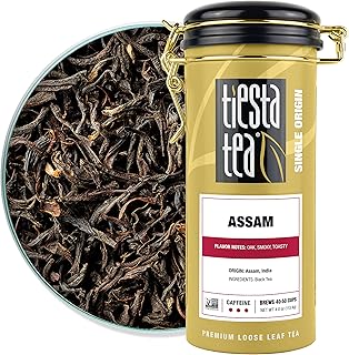 Tiesta Tea - Assam Black Tea, Loose Leaf, Single Origin Premium Black from India, High Caffeinated, Make Hot or Iced & Brews Up to 50 Cups, Pure Unblended, 4oz Refillable Tin