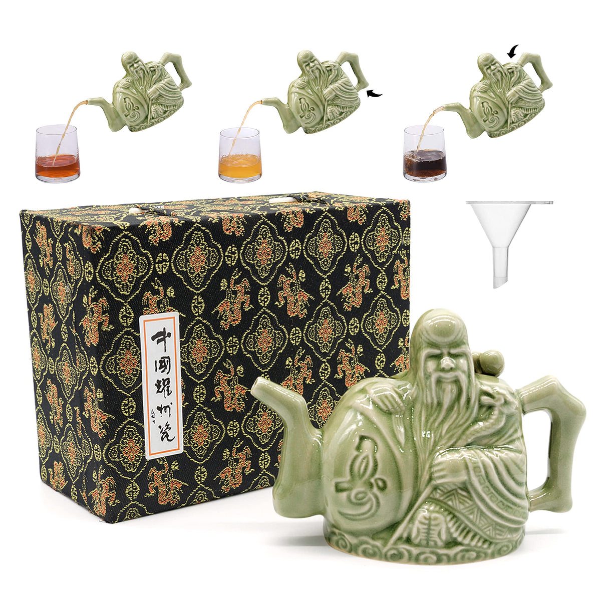 LURRIER Assassins Teapot, Handmade Chinese Ceramic Tea Kettle, One Pot Three Drinks,Two Chambers Kettle, Drink Dispenser