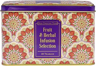 New English Teas Fruit and Herbal Tea in Tin with 40 Teabags - Rosehip & Hibiscus, Peppermint, Chamomile & Black Tea with Lemon & Ginger