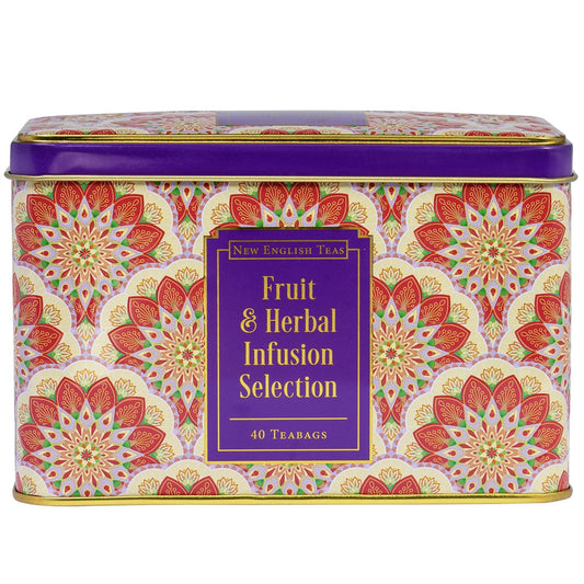 New English Teas Fruit and Herbal Tea in Tin with 40 Teabags - Rosehip & Hibiscus, Peppermint, Chamomile & Black Tea with Lemon & Ginger