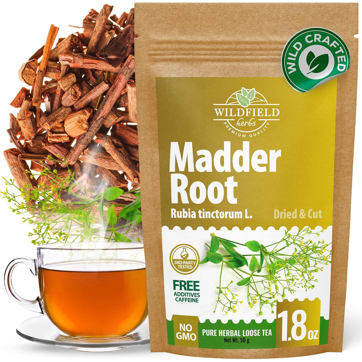 1.8 oz. Dried Madder Root Herb Tea (Rubia Tinctorum) Dried Cut Madder Roots Herbal Tea - 50g