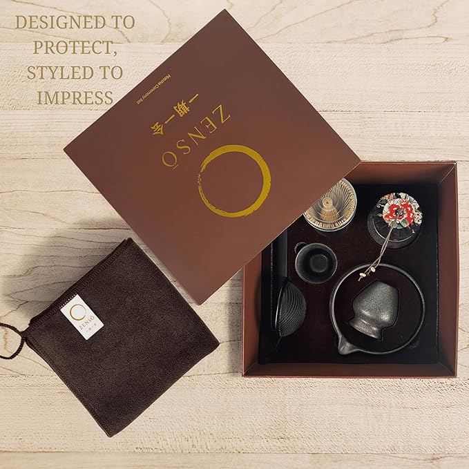 ZENSO Premium Matcha Whisk Set – 10 Piece Japanese Matcha Tea Ceremony Kit | Matcha Bowl, Tea Canister, Purple Bamboo Whisk, Whisk Holder, Sifter, Scoop & Scoop Holder, Tea Cup, Tea Cloth, Tea Spoon