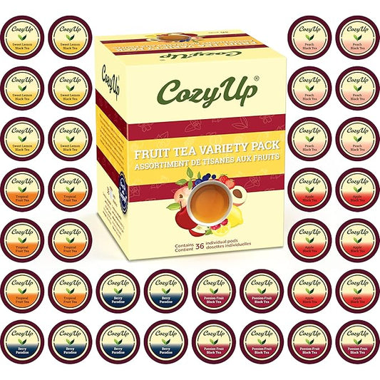 Cozy Up Iced Sweet Fruit Black Tea K-Cup Variety Pack, 36 Count - Compatible with Keurig Brewers, Includes Lemon, Tropical, Berry, Passion Fruit