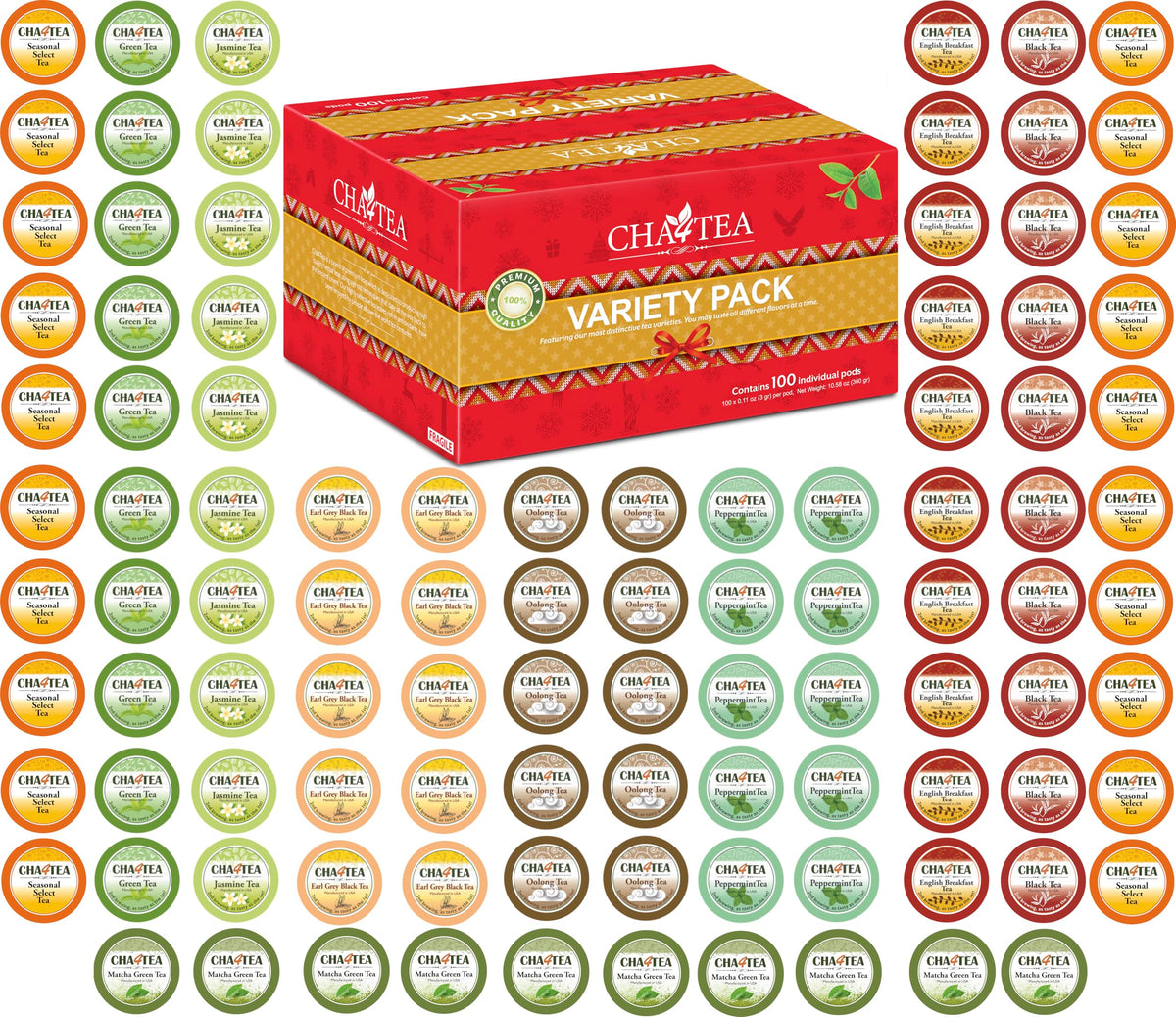 Cha4TEA 100-Count Variety Pack Tea Pod Compatible with Keurig K-Cup Brewers