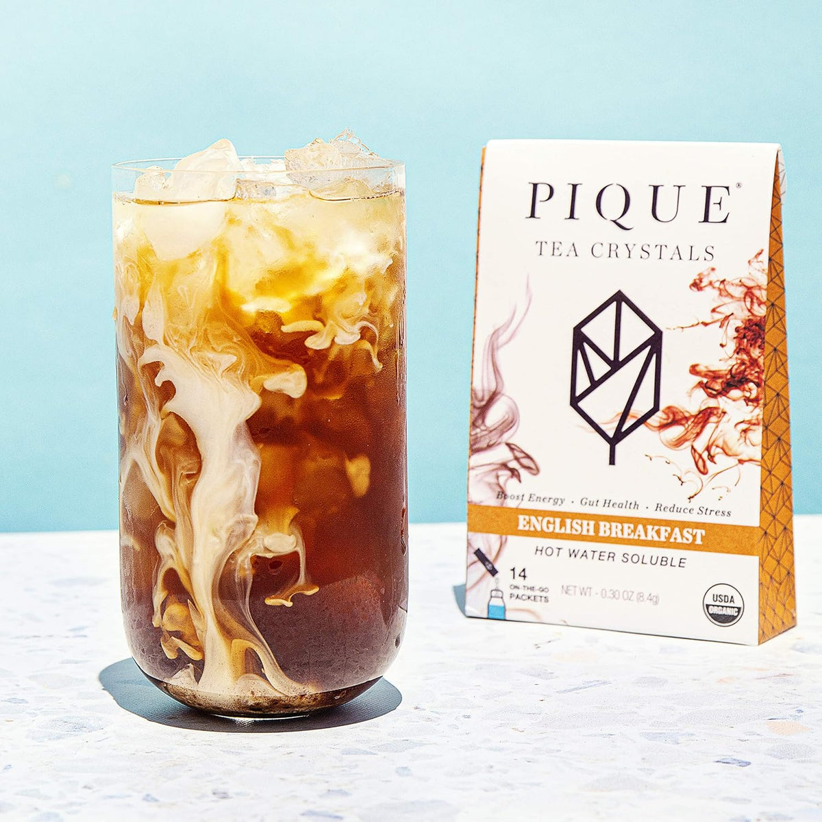Pique Organic English Breakfast Tea Crystals - Caffeinated Black Tea for Energy, Prebiotic Polyphenols Support Healthy Digestion, Immune Support - 28 Single Serve Sticks (2 Pack)