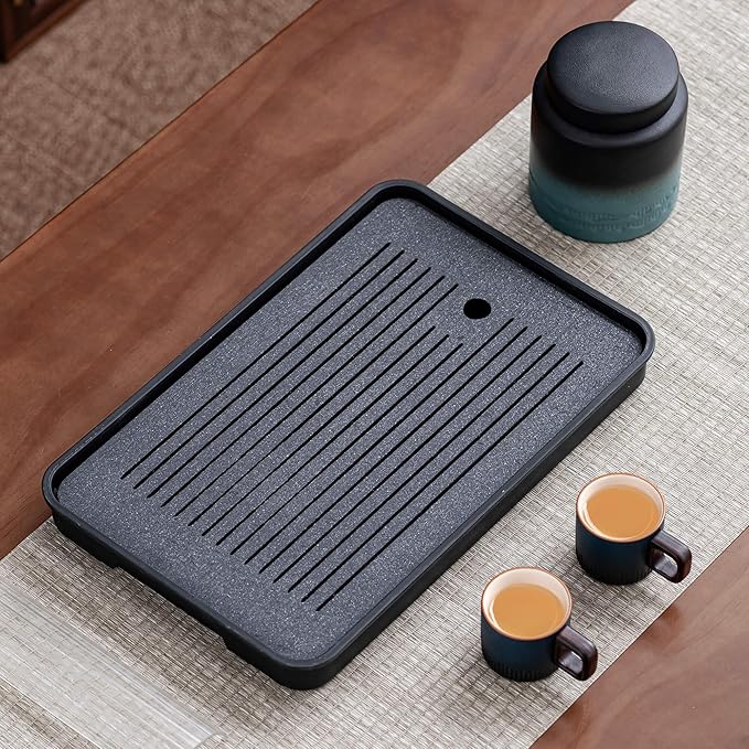 Tea Tray, Kungfu Tea Serving Tray Tea Table Set with Water Storage Drainage (Black)
