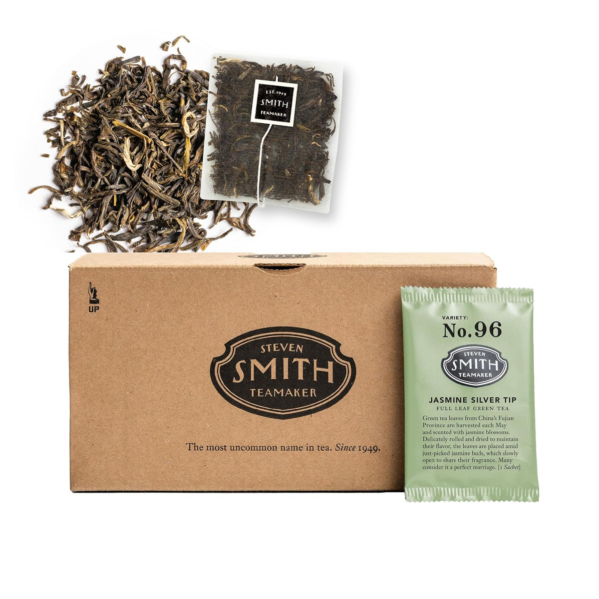 Steven Smith Teamaker, Jasmine Silver Tip Tea, 36 Sachets, 1.3oz each | Full Leaf Green Tea, Caffeinated, Sugar Free, Sustainably Grown, Plant Based Sachets, Microplastic-Free