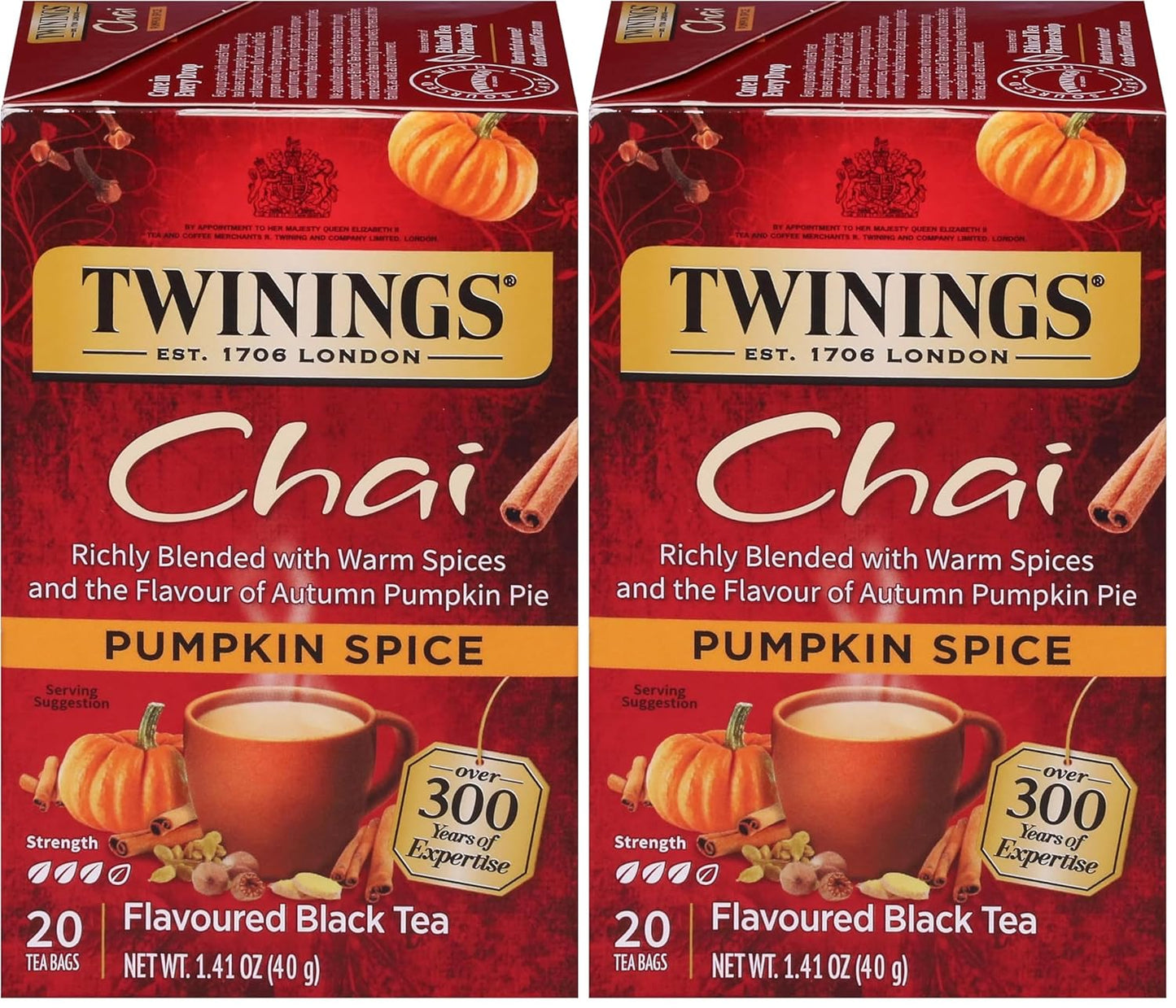 Twinings of London Pumpkin Spice Chai Tea Bags, 20 Count (Pack of 2)