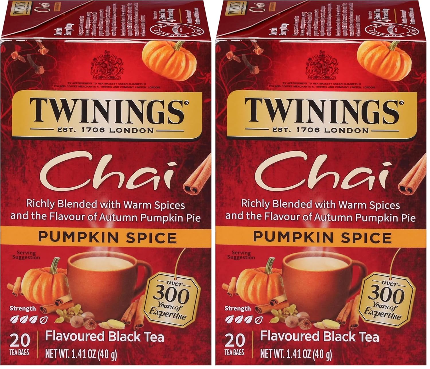 Twinings of London Pumpkin Spice Chai Tea Bags, 20 Count (Pack of 2)