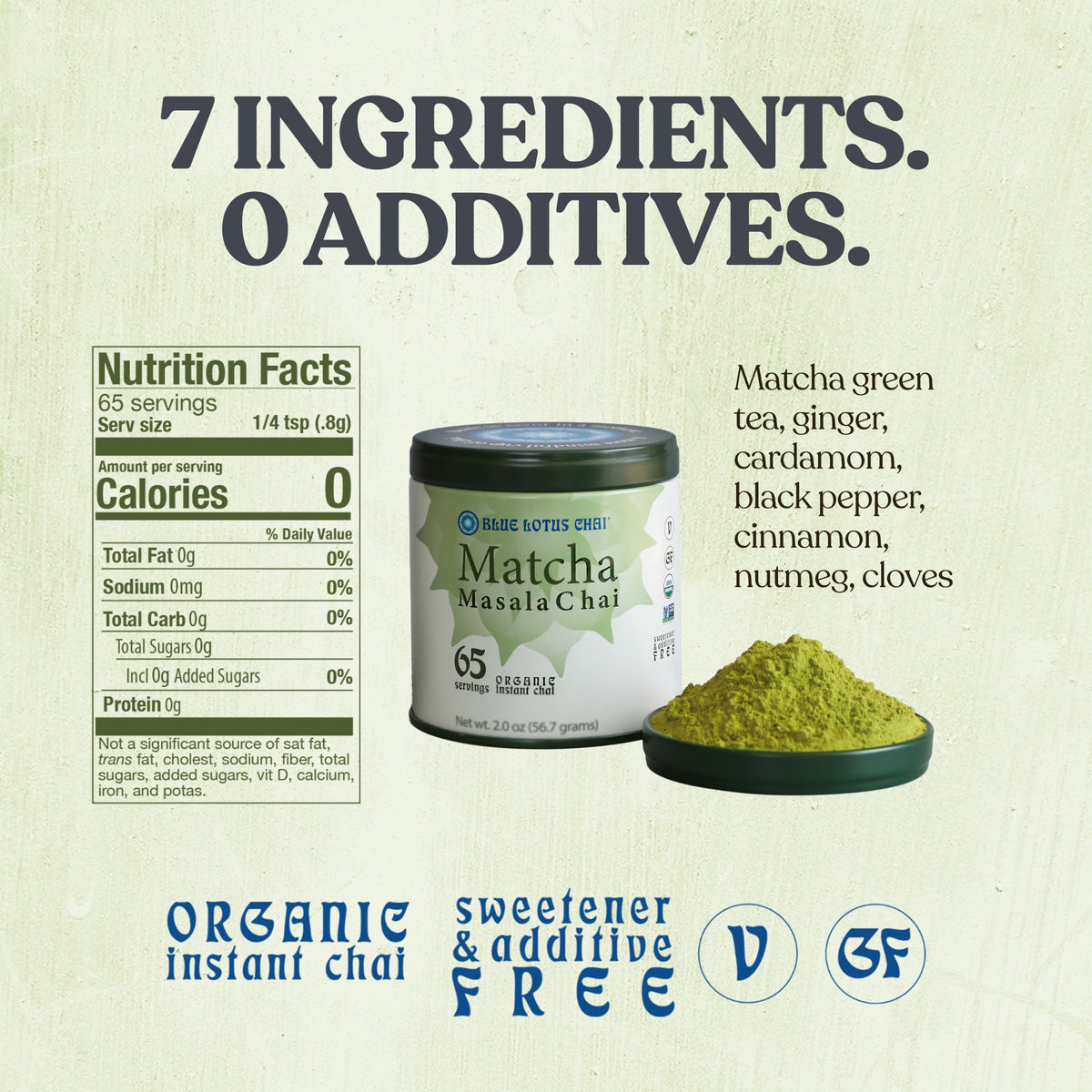 Blue Lotus Chai – Organic Matcha Masala Chai - Makes 65 Cups – Just Add Hot Water, No Steeping, No Gluten - 2 Ounce Masala