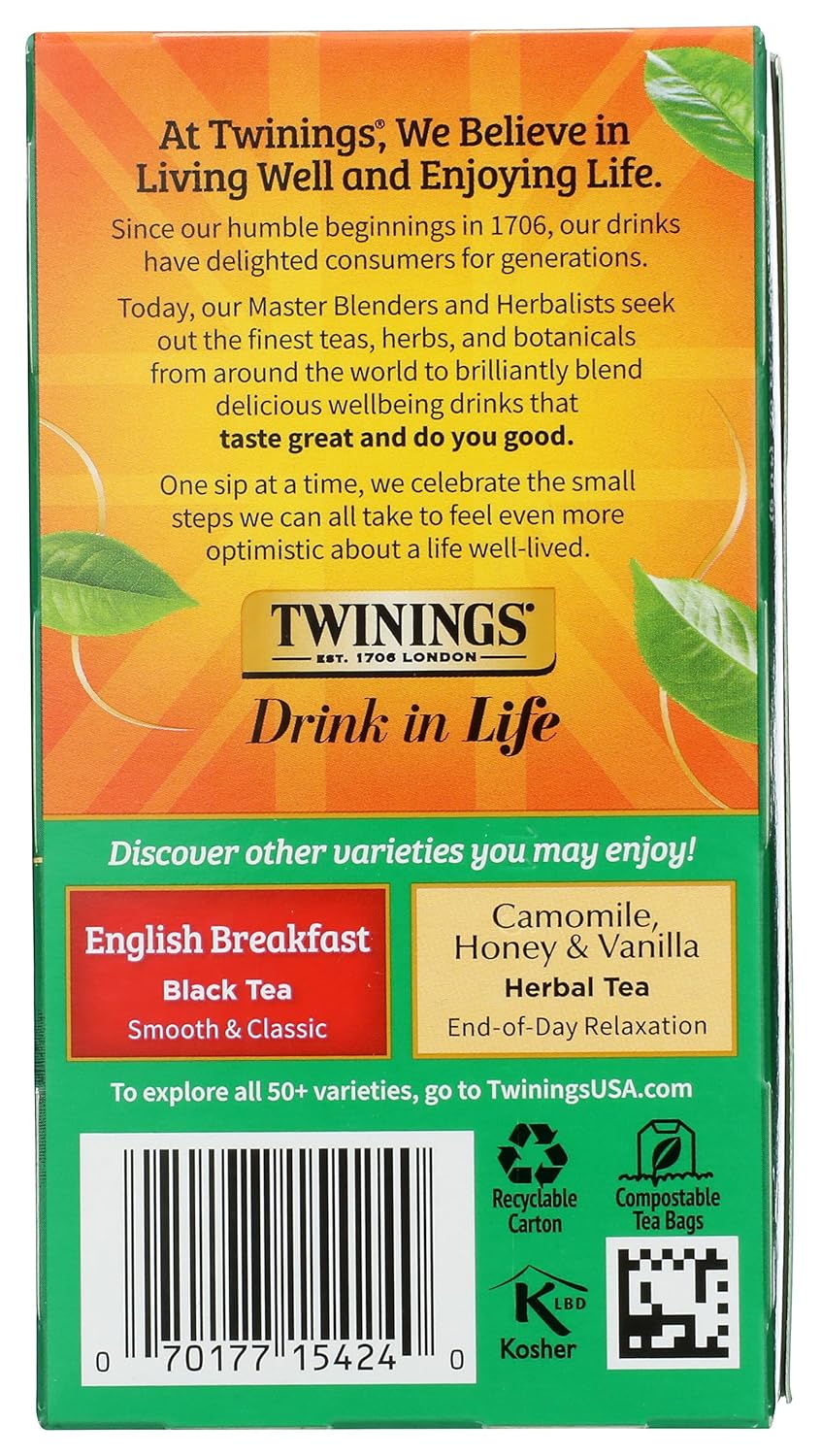 Twinings Irish Breakfast Tea, Robust and Flavourful Caffeinated Black Tea Bags Individually Wrapped, 20 Count