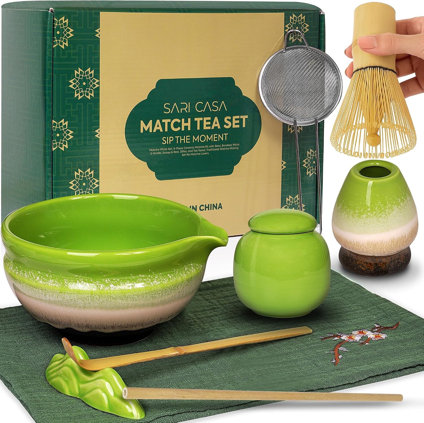 Matcha Whisk Set, 10 Pcs Japanese Kit | 500ml Bowl