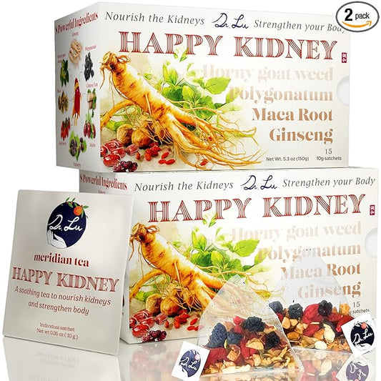2 Pack of Dr. Lu’s Happy Kidney Tea, 100% Natural Kidney Cleanse Detox & Repair Tea Made in USA, 8-Treasure Kidney Support with Ginseng, Maca Root