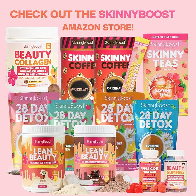 Skinny Boost Detox Tea Kit- 2 PACK –1 Daytime (28 Bags) + 1 Evening -(14 Bags) – Herbal Detox for Weight, Metabolism, Energy, Bloating & Colon Cleanse – Green Tea, Vegan, Keto, Non-GMO, Sugar-Free