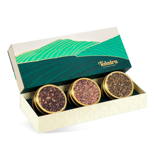 Teaniru, Novelty Tea Collection | 3 Loose Leaf Tea Sampler | Tea Variety Pack - Assortment of Green, Herbal & Black Tea | Gluten Free & Sugar Free | Tea Gift Set for Men & Women | Thanks Giving