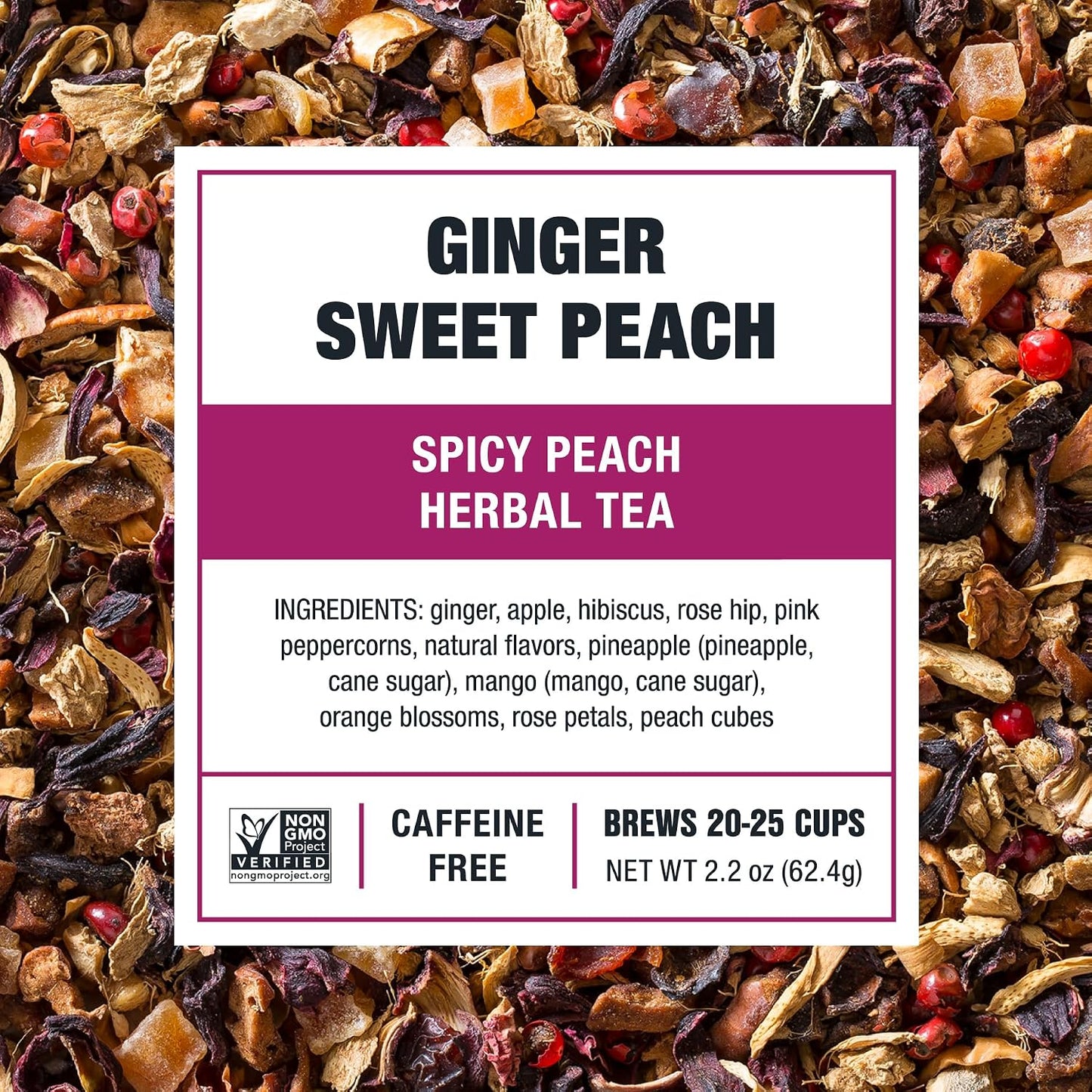 Tiesta Tea - Ginger Sweet Peach, Loose Leaf, Spicy Peach Herbal Tea | Non-Caffeinated Tranquility Blend, Bulk Herbal Leaves with Hibiscus &amp; Cane Sugar, 25 Cups, 2.2 Ounce Resealable Pouch
