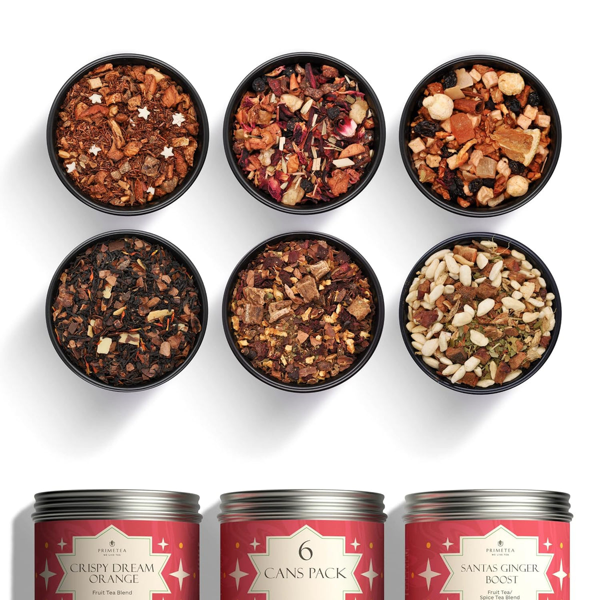 Prime Tea Festive Euphoria Collection - Winter Sampler Set - Tea Variety Loose Leaf Tea Sampler with Herbal, Fruit and Spices Blends, Flavorful Assortment - 6 Samplers - 10 Ounce