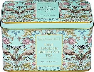 New English Teas Song Thrush and Berries Tea Tin in Green with 40 English Breakfast Teabags