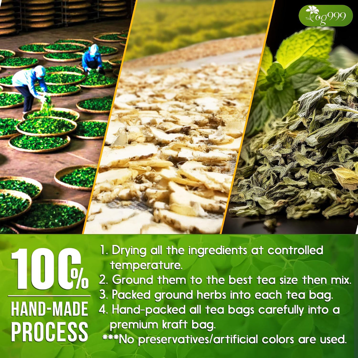 TOG999 Premium Moringa Tea Bags, Ginger Peppermint Herbal Blend, 120 Count