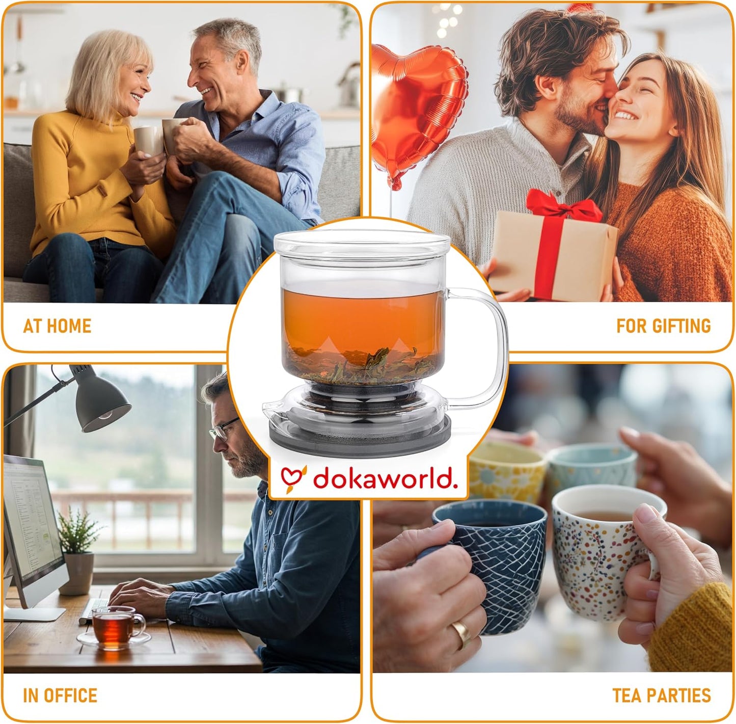 Glass Tea Infuser – Loose Leaf Brewer Cup with Lid | 17oz | Premium Glass Steeper for Loose Leaf with Coaster | Easy Brew &amp; Clean, BPA-Free, Innovation Smart Tea Maker for Daily Brewing