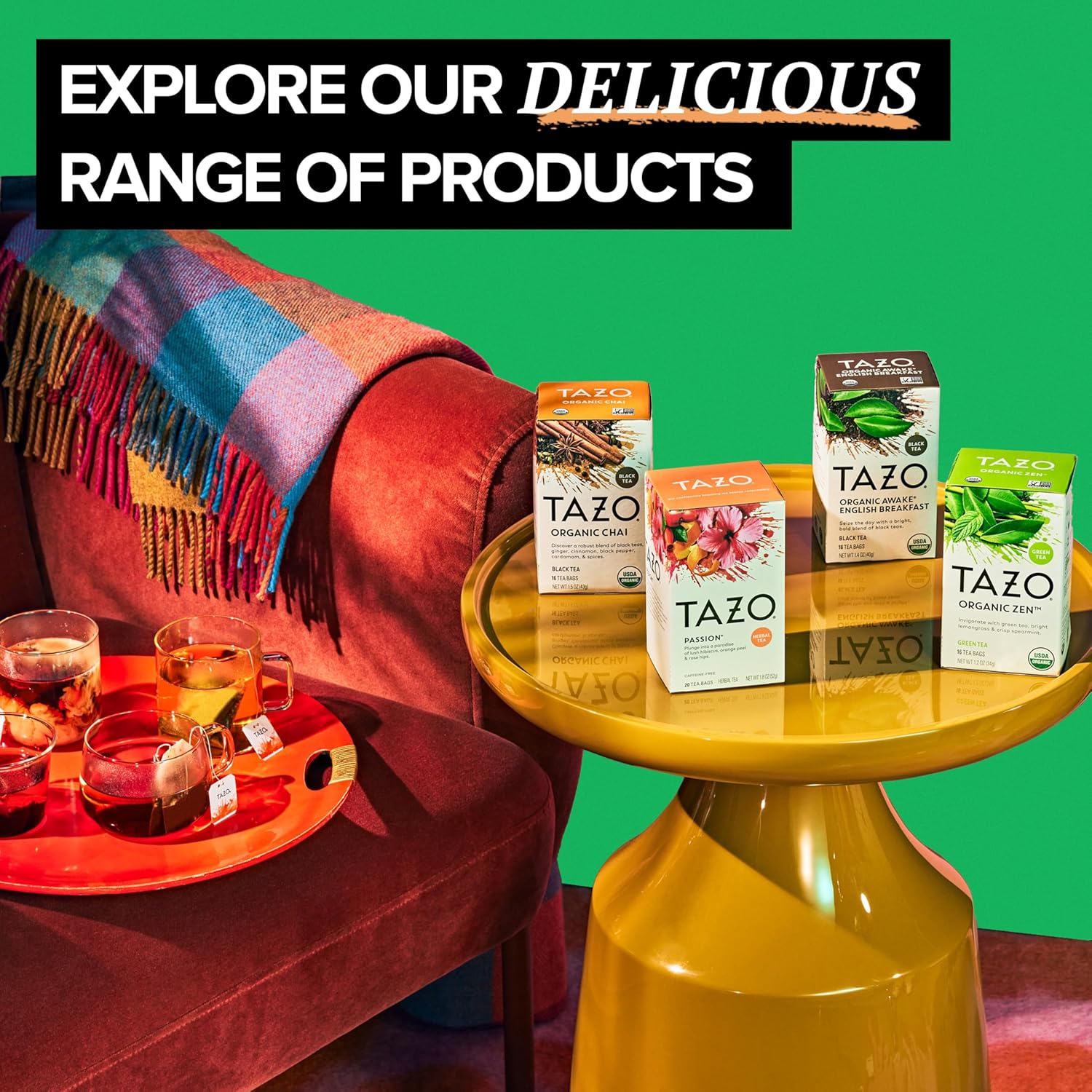 TAZO Organic Refresh Mint Herbal Tea Bags with Peppermint and Spearmint, Caffeine Free, 16 Total Tea Sachets