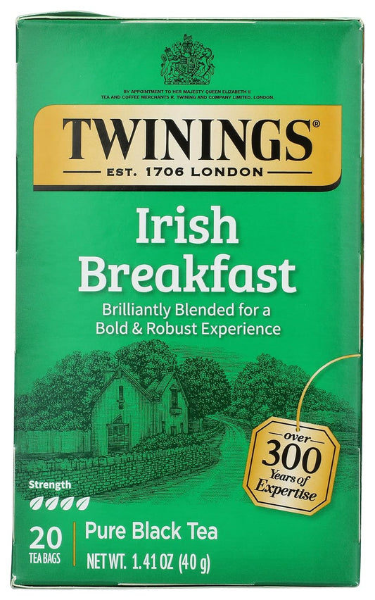 Twinings Irish Breakfast Tea, Robust and Flavourful Caffeinated Black Tea Bags Individually Wrapped, 20 Count