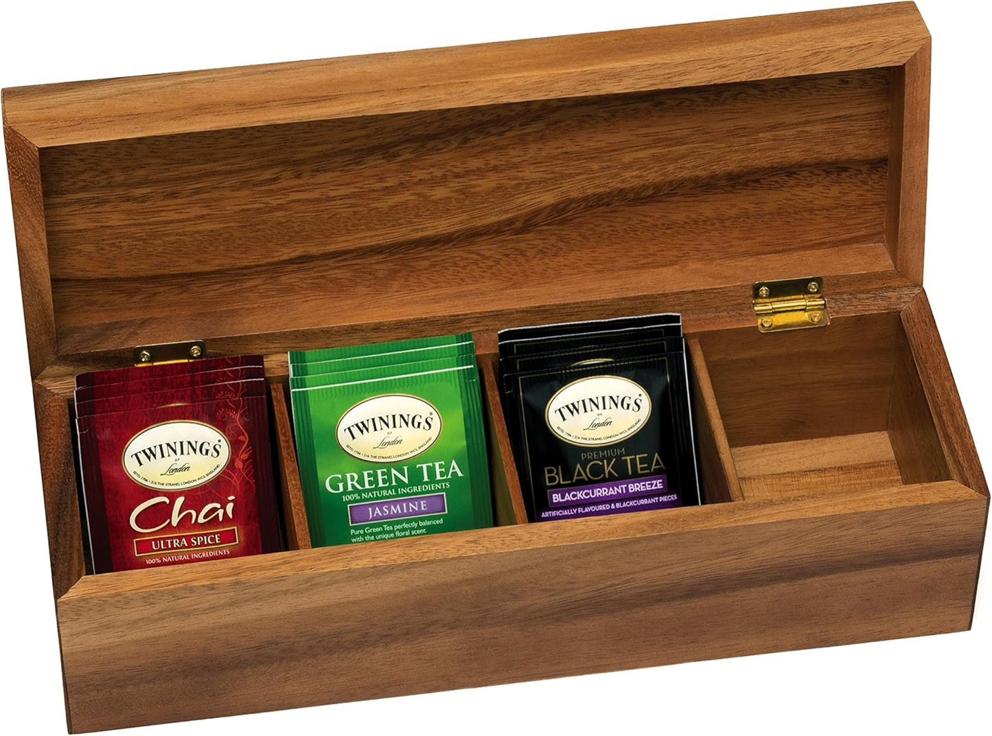 Lipper International Acacia Wood Tea Box with 4 Sections, 12-1/2" x 4-1/8" x 3-7/8"