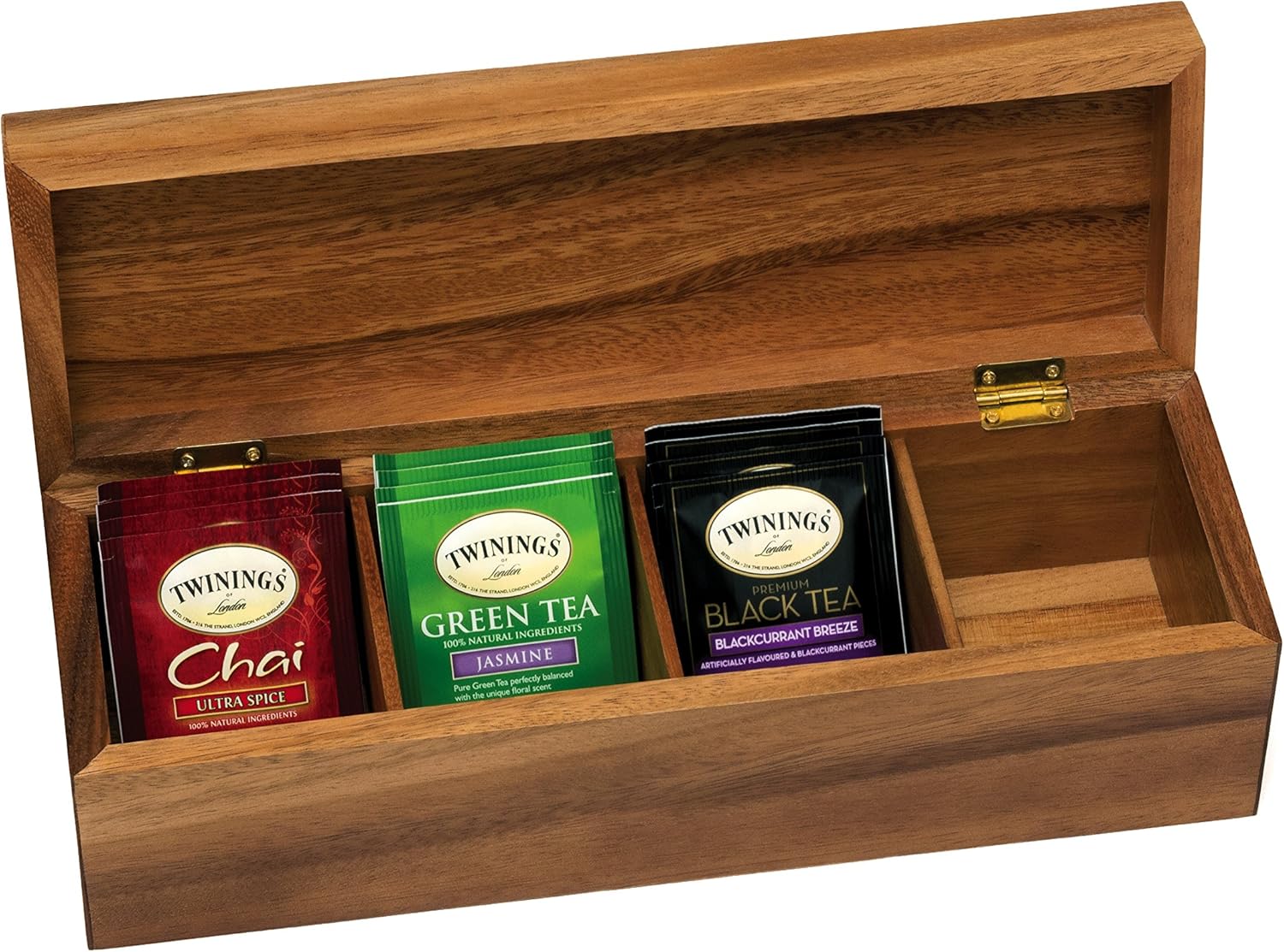 Lipper International Acacia Wood Tea Box with 4 Sections, 12-1/2" x 4-1/8" x 3-7/8"