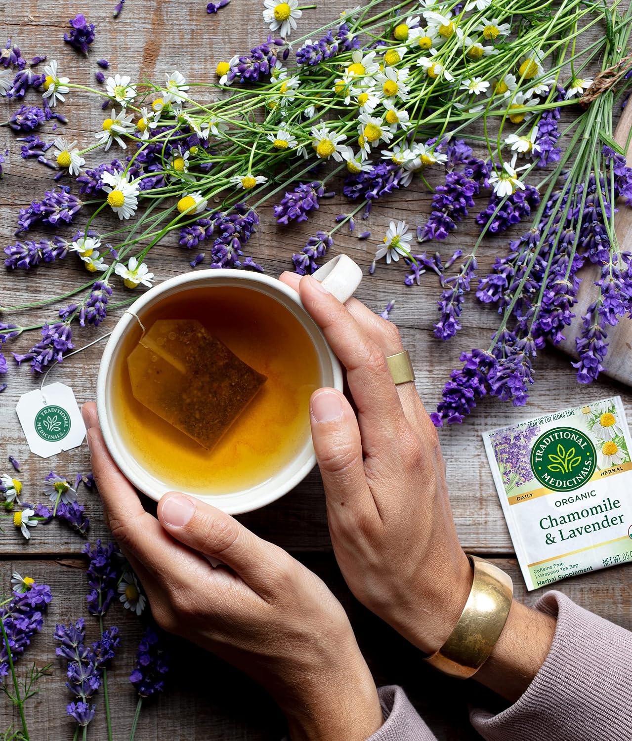 Traditional Medicinals Organic Chamomile &amp; Lavender, 32 Tea Bags | Chamomile Tea Supporting Stress Relief and Relaxation, Kosher, Non-GMO, Caffeine-Free, Compostable