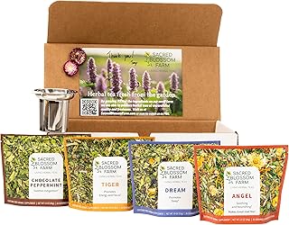 Sacred Blossom Farm Herbal Tea | Box of Flavor Set | 4 Top Selling Flavors | Farm Direct | Loose Leaf Tea | All Natural & Sustainably Grown in USA | Caffeine Free | 100+ Servings