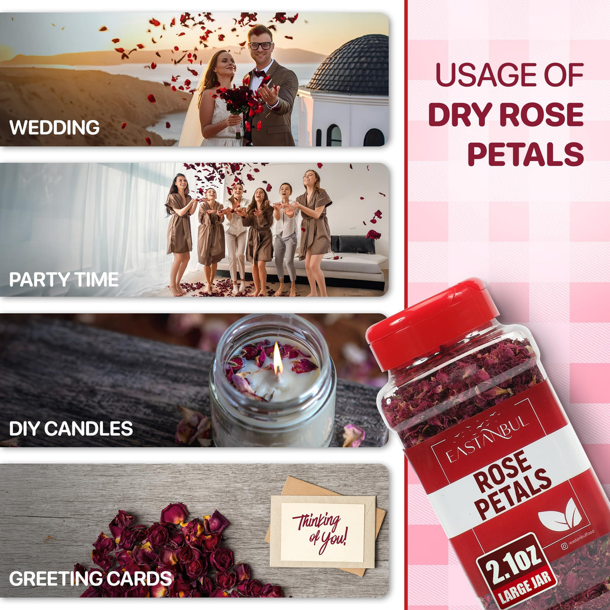 Eastanbul Dried Rose Petals, Edible Rose Petals, Natural, Vegan, 2.1oz