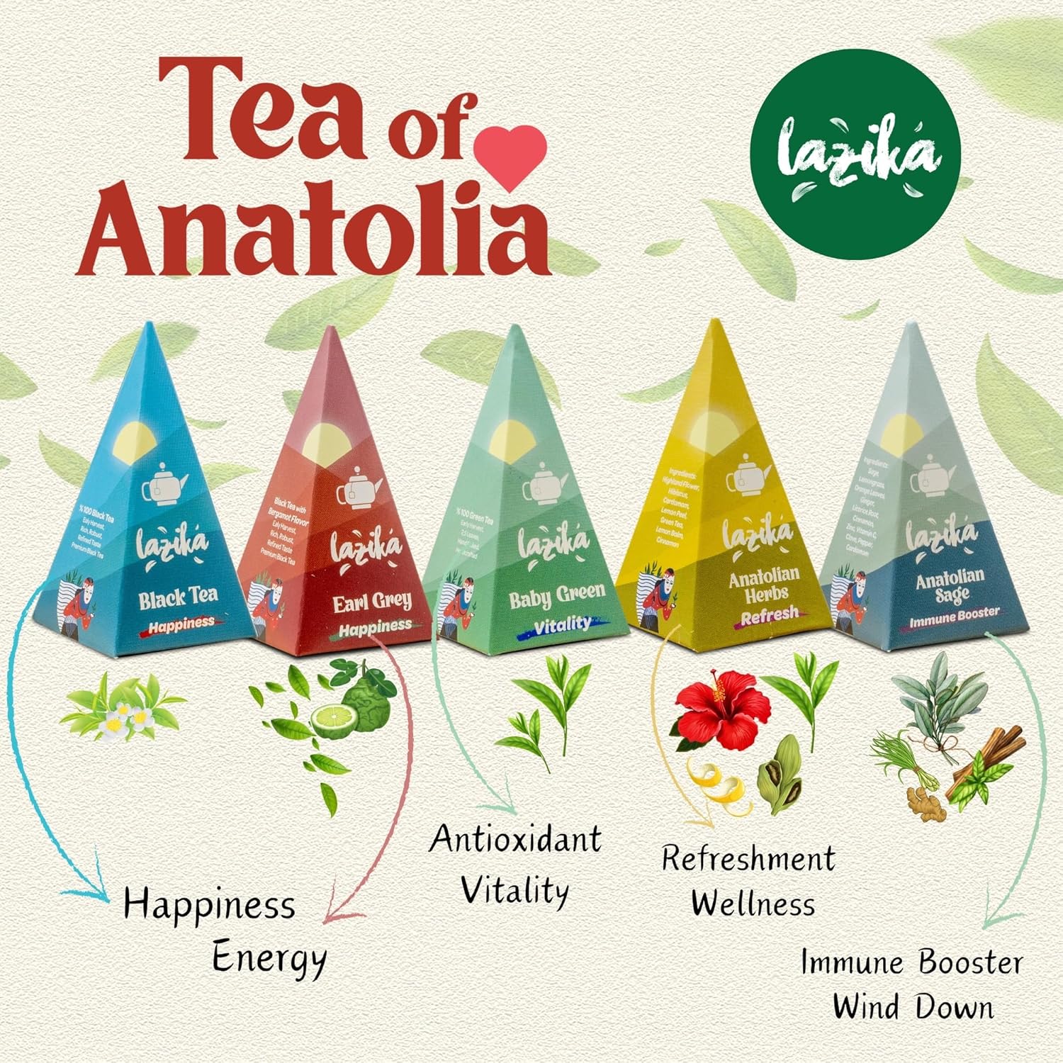 Lazika Tea Variety Pack with Lovely Presentation Box Pack of 2, Black, Green and Herbal Tea Sampler Gift Set, 10+10 Counts, Premium Collection with Pyramid Infuser Bag
