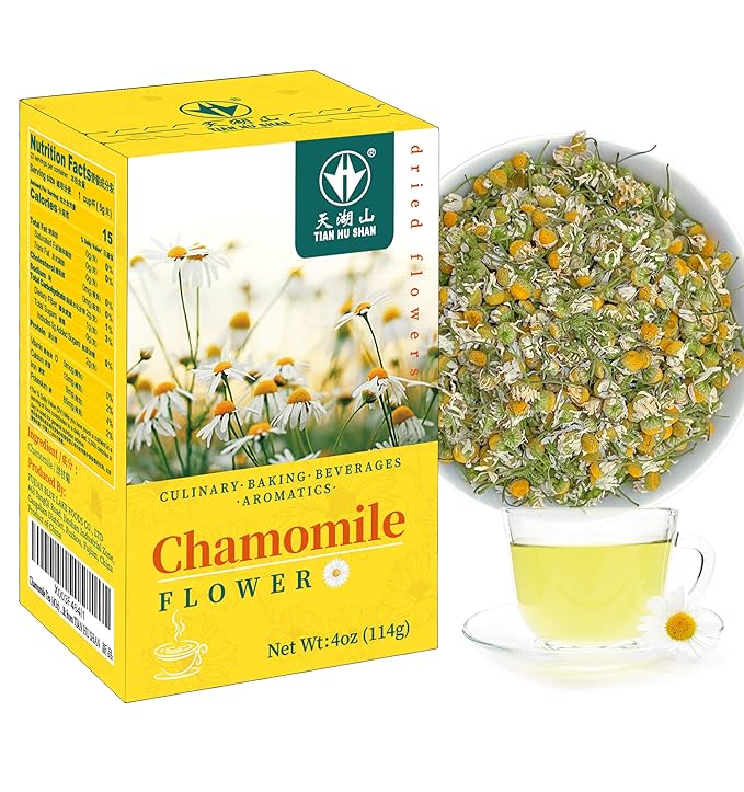 Tian HU Shan Chamomile Flowers Herbal Tea, Chamomile Tea Loose Leaf, Sugar Free Caffeine Free, Natural Clean without Impurities, Vegan 4 Ounce