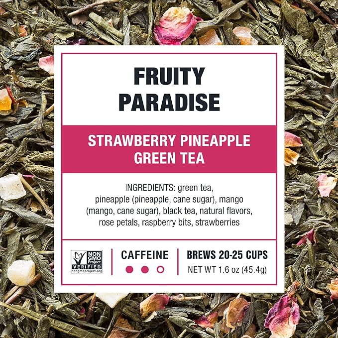 Tiesta Tea - Fruity Paradise, Strawberry Pineapple Green Tea, Premium Loose Leaf Blend, Tropical Fruit Flavor, Medium Caffeine, Hot or Iced, 20-25 Cups, 1.6oz Resealable Pouch