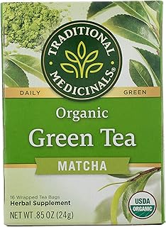 Traditional Medicinals Tea, Organic Green Tea Matcha, Genmaicha, Supports Health, Kosher, Non-GMO, Caffeine-Free, Compostable - 96 Tea Bags (6 Pack)