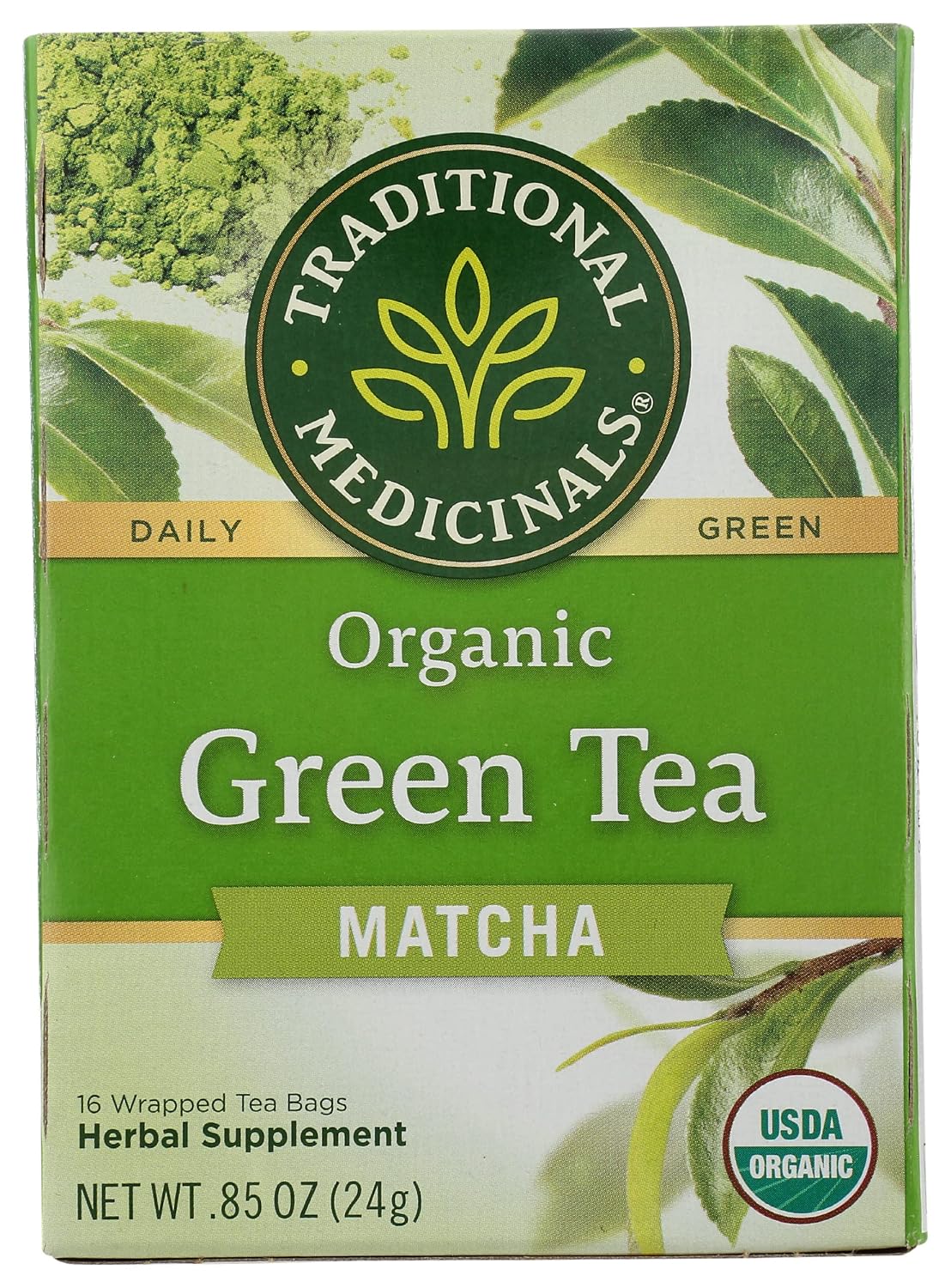 Traditional Medicinals Tea, Organic Green Tea Matcha, Genmaicha, Supports Health, Kosher, Non-GMO, Caffeine-Free, Compostable - 96 Tea Bags (6 Pack)