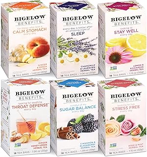 Bigelow Benefits Wellness Teas Variety Pack, Mixed Caffeinated Green Matcha & Caffeine-Free Herbal Tea, 18 Count (Pack of 6), 108 Total Tea Bags (Packaging May Vary)