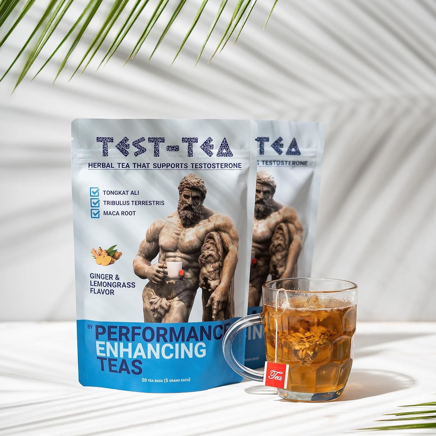 Test-Tea | Testosterone Boosting Herbal Tea for Men | Ginger and Lemongrass Flavor | 20 Pack Bag | with Tongkat Ali, Tribulus Terrestris and Maca Root by Performance Enhancing Teas