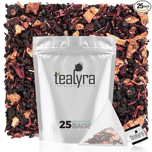 Tealyra - Grandma's Garden Berry - 25 Bags - Fruit Tea Blend - Hibiscus and Berries Based Herbal Loose Leaf Tea - Vitamines Rich - Caffeine-Free - Pyramids Style Sachets