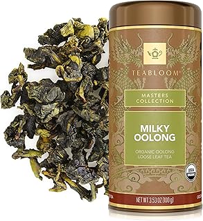 Teabloom Organic Oolong Tea, Milky Oolong Loose Leaf Tea, Rolled Leaves Famous for its Milky Taste and Silky Texture, 3.53 oz/100 g Canister Makes 35-50 Cups