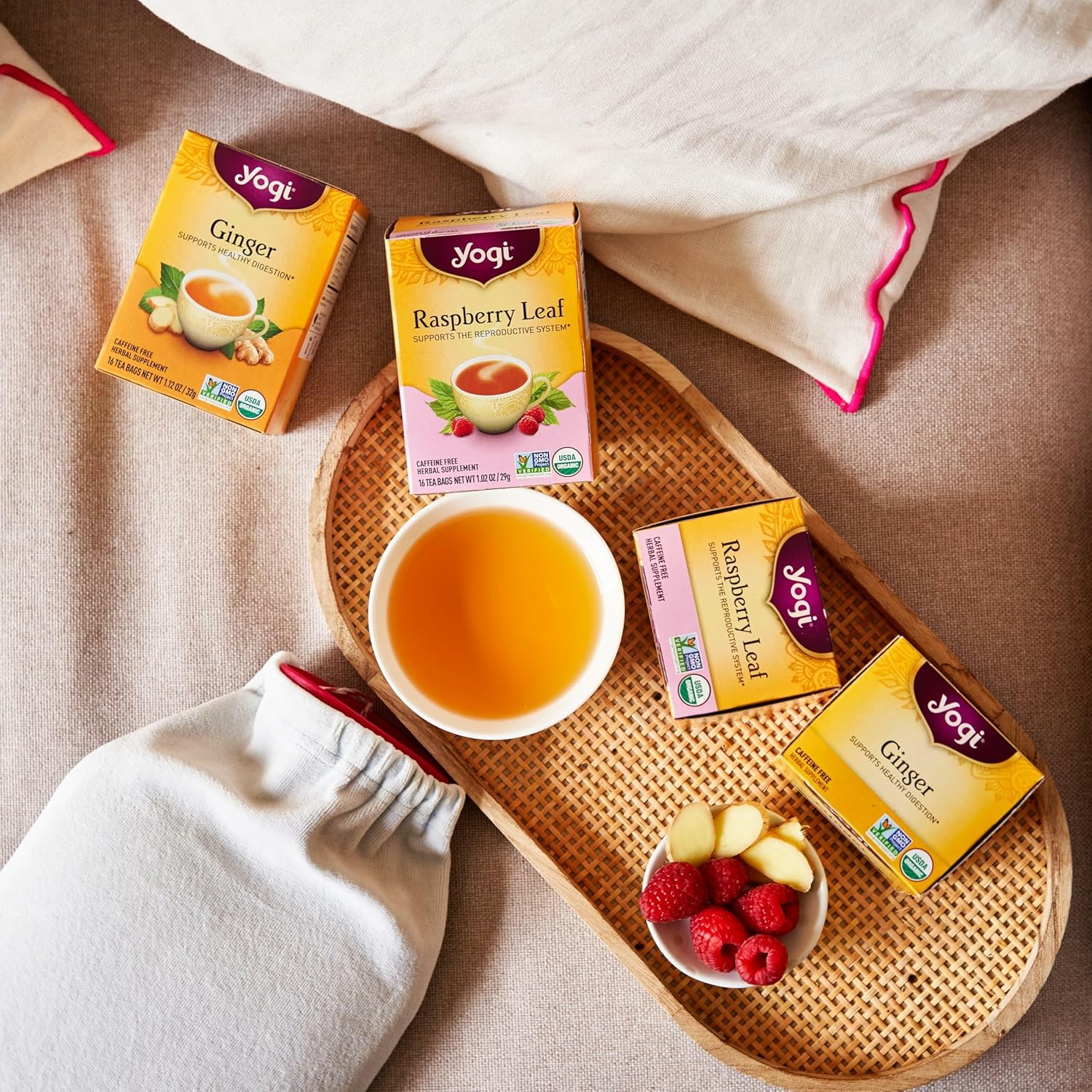 Yogi Tea Women's Wellness Variety Pack 4pk - 16 Bags per Pack (4 Packs) - Supports Moon Cycle and Digestion - Includes (2 Boxes Each) of Ginger & Raspberry Leaf - Organic Caffeine-Free Teas