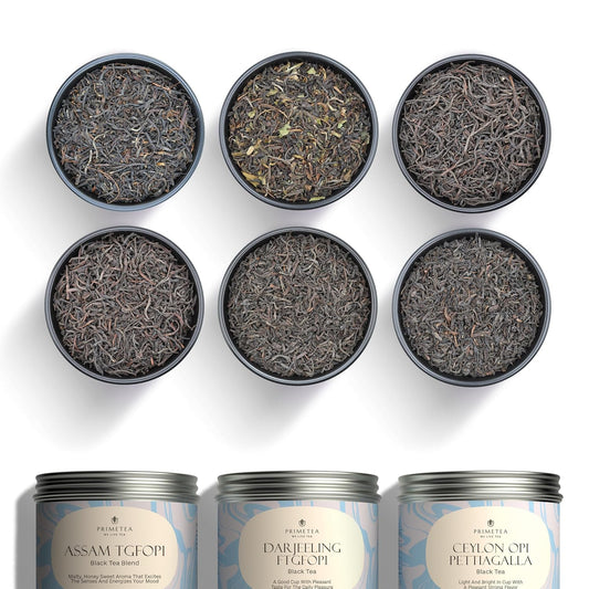 Prime Tea - Sampler - Ceylon, Assam, Darjeeling Black Loose Leaf Tea - 8oz 100% Organic, Pure Unblended, Single Origin, Hand Picked. Famous Quality