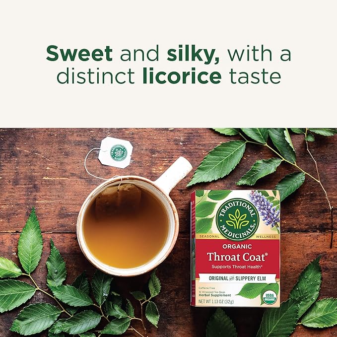 Traditional Medicinals Tea, Organic Throat Coat, Supports Throat Health, 96 Tea Bags (6 Pack)