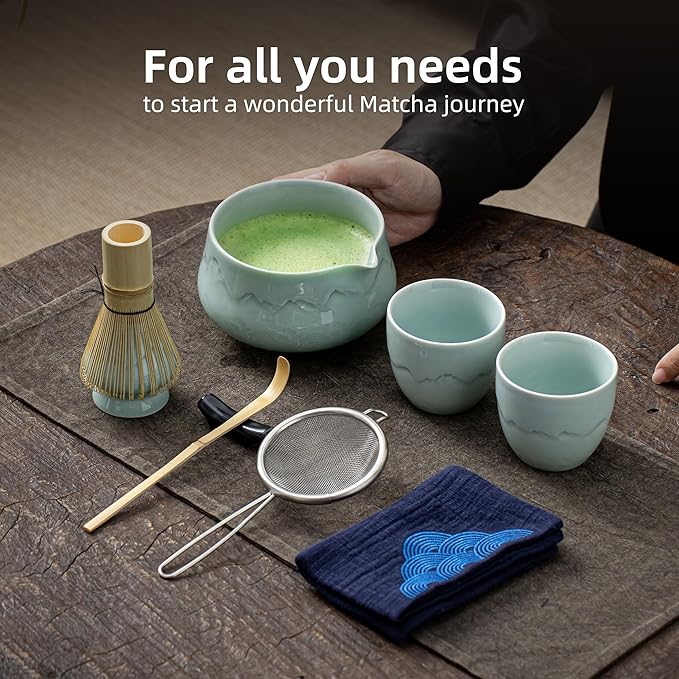 Teanagoo Matcha Whisk Set 7pcs+2Cups(7.2oz),Ceramic Matcha Set,Matcha Kit for Ceremony,Matcha Tea Set for Making Breakfast