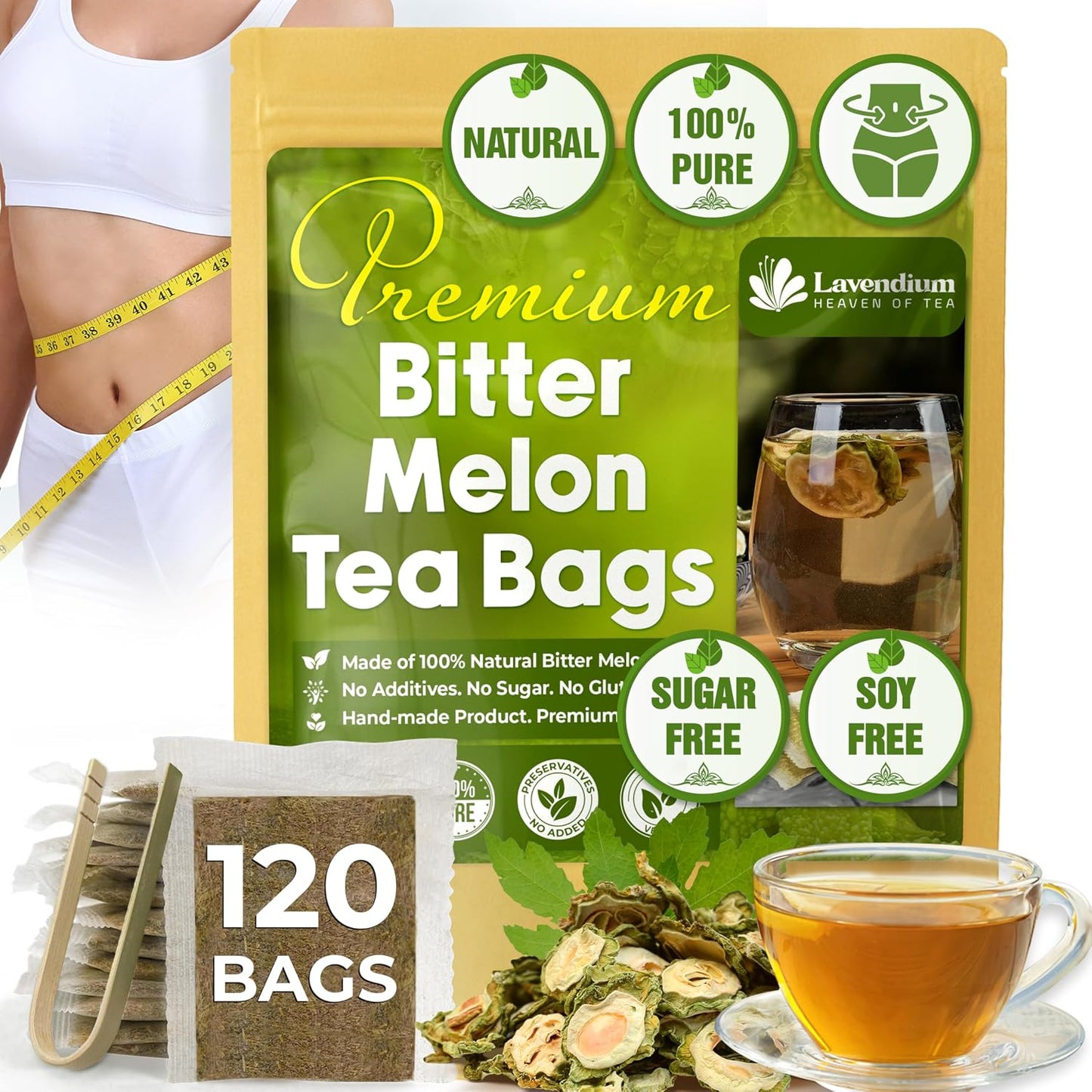 Lavendium Bitter Melon Tea Bags, Caffeine-Free, 120 Count