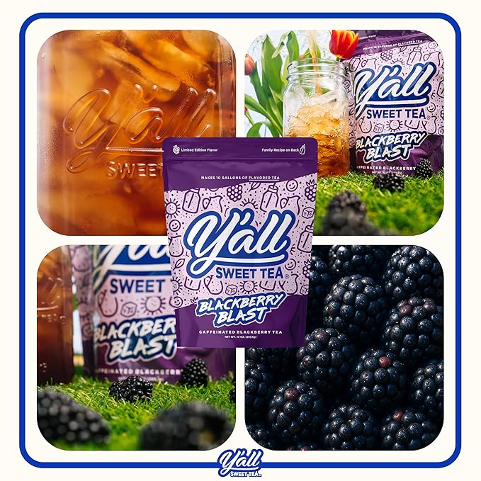 Y'all Sweet Tea Blackberry Blast Flavored Iced Tea Bags, 10 Gallons Pack | As Seen on Shark Tank | Caffeinated | Real Blackberry Flavor | Quick Brew Southern Ice Tea | One Gallon Size Brew