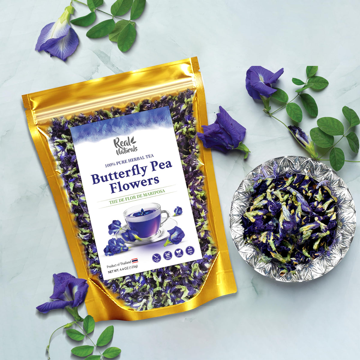 Real Naturals Butterfly Pea Flower Tea (375+ cups) 4.4oz Blue Butterfly Pea Tea Blue Tea