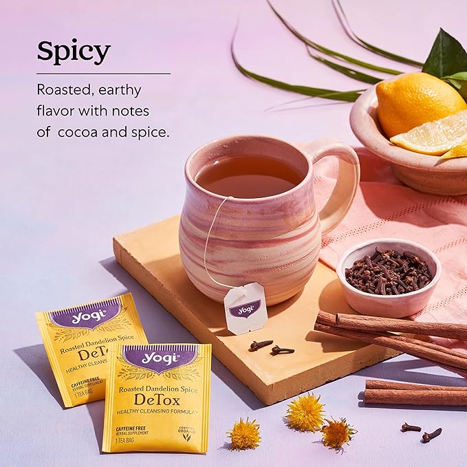 Yogi Tea Roasted Dandelion Spice DeTox Tea - 16 Tea Bags per Pack (6 Packs) - Organic DeTox Tea - Includes Roasted Dandelion Root, Dandelion Root