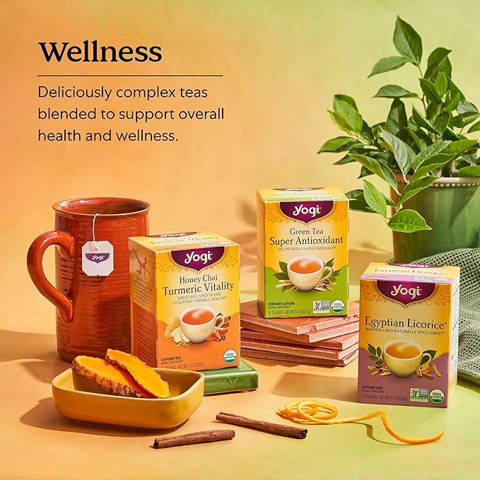 Yogi Tea Egyptian Licorice Tea - 16 Tea Bags per Pack (4 Packs) - Organic Licorice Tea Bags - Includes Licorice Root, Cinnamon Bark, Orange Peel, Ginger Root, Cardamom Pod & More