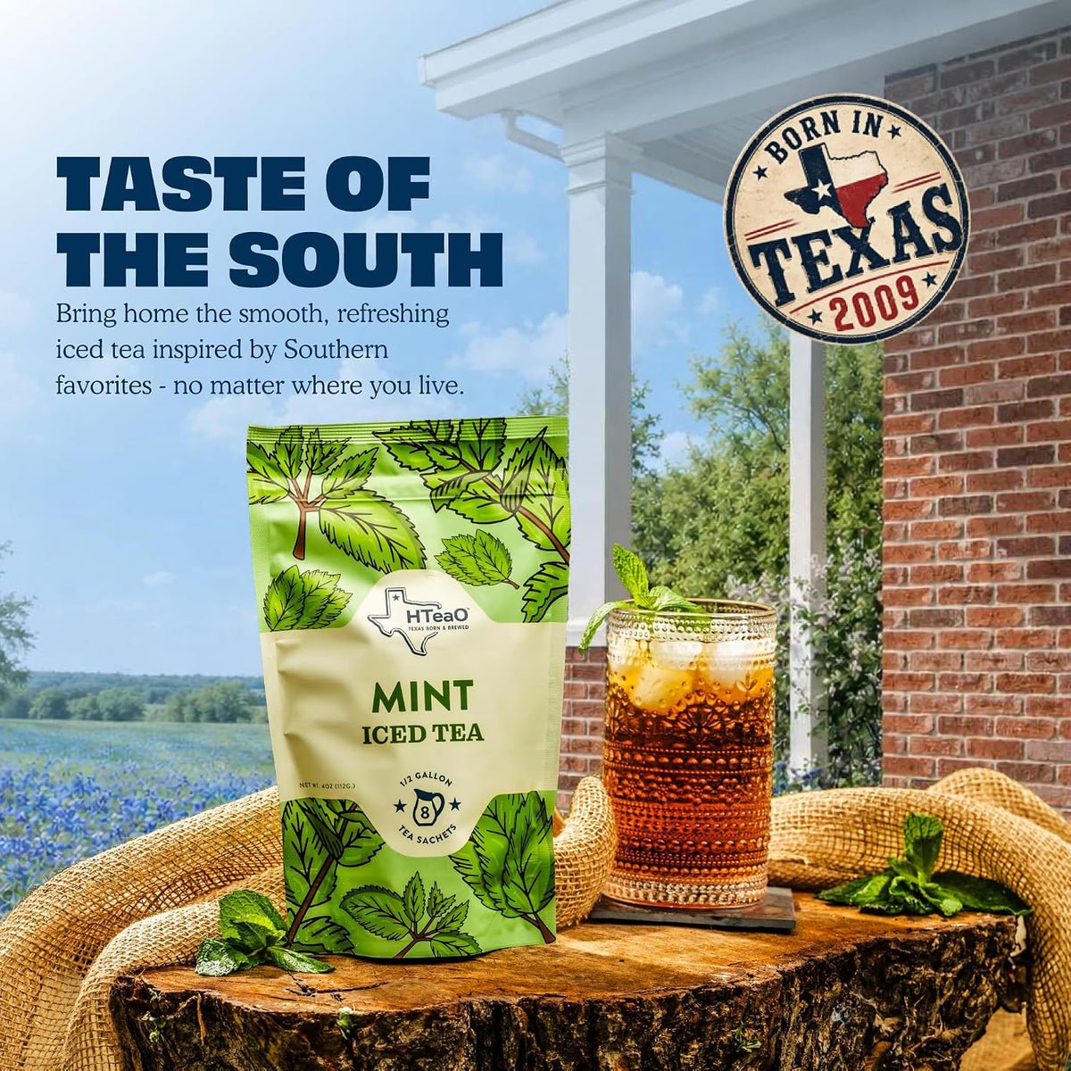 HTeaO Mint Iced Tea Bags - Makes 8 Gallons - Texas Style - Black Tea